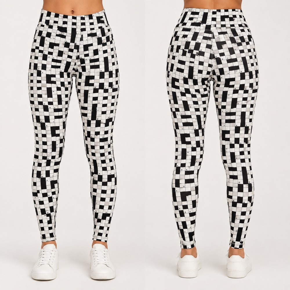 LuLaRoe OS Leggings Black White Crossword Puzzle Geometric Print Stretch